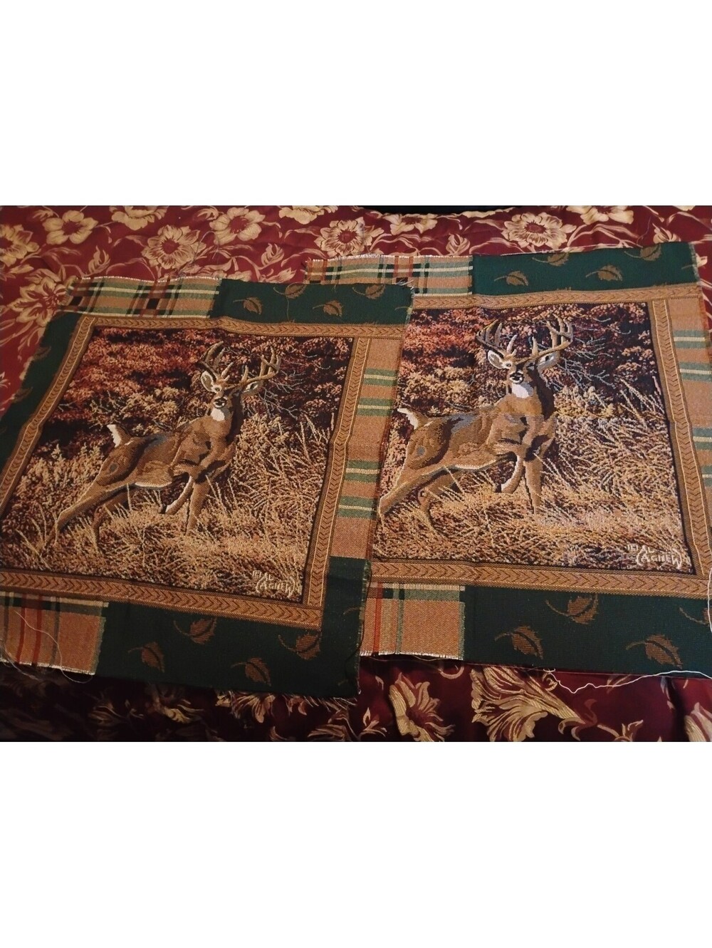 Al Agnew Whitetail Deer Tapestry Panel Fabric Rustic Cabin Lodge set of 2